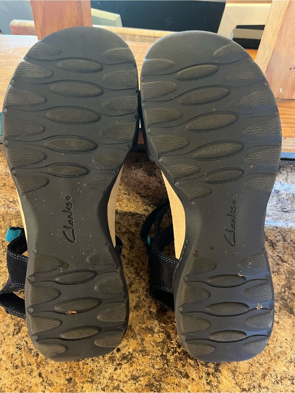 Clarks Navy and Tan Women's Adjustable Strap Sandals - Picture 4 of 5